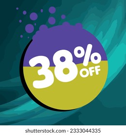 38% off per cent, percentage number in a colored circle, promotion, big sale, colorful background