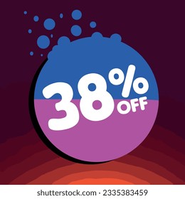 38% off per cent, percentage number in a colored circle, promotion, big sale, colorful background