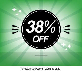 38% off promotion. Thirty-eight percent discount banner in black circle for sales