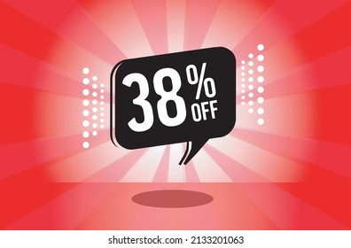 38 % Rabatt. rotes Banner mit 38 % Rabatt auf einen schwarzen Ballon für Mega-Grossverkäufe.