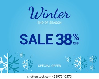 38% off sale banner. Thirty eight percent special offer. Winter sale banner. Winter End of Season Sale Background Design. Template for advertising, web, social media and fashion ads. Vector.