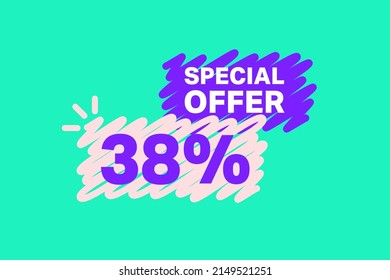 38% OFF Sale Discount banner shape template. Super Sale 38 percent Special offer badge end of the season sale coupon bubble icon. Modern concept design. Discount offer price tag vector illustration.