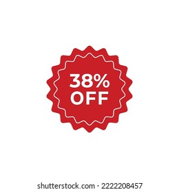 38% off sale label symbol promotion flat icon, Sale tag vector badge template, clearance sale sticker emblem, bargain sale red sign modern design isolated on white background