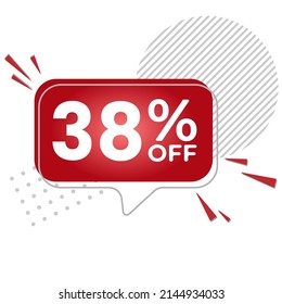 38% off. White background with 38 percent discount on a red balloon for mega big sales. 38% sale