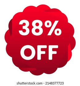 38% off. White background with 38 percent discount on a red balloon for mega big sales. 38% sale