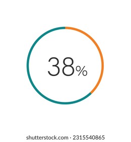 38% percent circle chart symbol. 38 percentage Icons for business, finance, report, downloading.