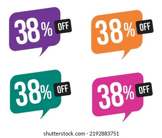 38 percent discount. purple, orange, green and pink balloons for promotions and offers. Vector Illustration on white background.