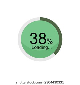 38 percent filled round loading. 38% loading or charging symbol. Progress, waiting, transfer, buffering or downloading icon. Infographic element for website or mobile app interface.