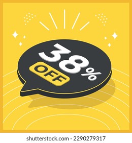 38 percent off. 3D floating balloon with promotion for sales on yellow background