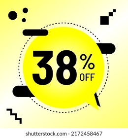 38 percent off, big promotion, yellow balloon black detail