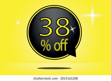 38 percent off black balloon and floating. with yellow background, banner 38% off yellow, shadow