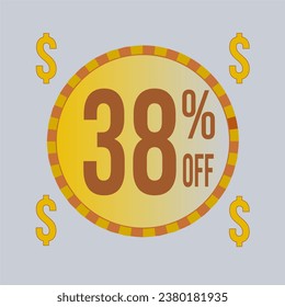 38 percent off blue banner with yellow coin for promotions and offers.