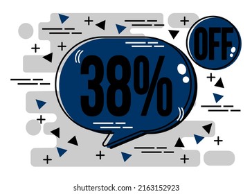 Up to 38% percent off Sale. Check 38% off chat bubble banner in blue. Discount offer.