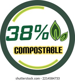 38% percentage of compostable circular vector art illustration with fantastic looking font and green black and orange colors