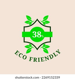 38% percentage Eco friendly stamp icons Vector illustration with Green organic plant leaf. Vector logo design