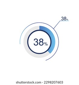 38% percentage infographic circle icons, 38 percents pie chart infographic elements for Illustration, business, web design.