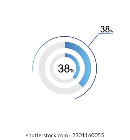 38% percentage infographic circle icons, 38 percents pie chart infographic elements for Illustration, business, web design.