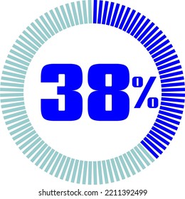 38 Percentage with Round Pie Chart. Economy, medical, sport and speed concept