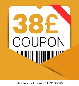 38 Pound Coupon promotion sale for a website, internet ads, social media gift 38 off discount voucher. Big sale and super sale coupon discount. Price Tag Mega Coupon discount vector illustration.