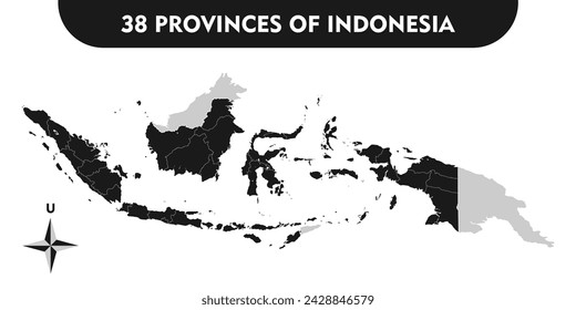 38 Provinces of Indonesia Black and White