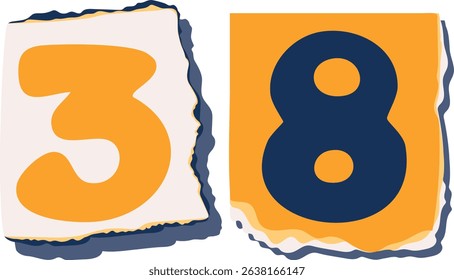 38 Retro torn paper number Design art