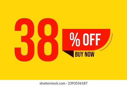 38% sale offer. Special offer discount label with sale percentage. 38 percent off price reduction badge. Promotion design isolated vector illustration, red and yellow.