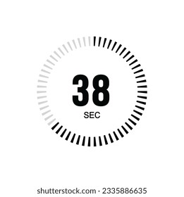 38 second timer clock. 38 sec stopwatch icon countdown time digital stop chronometer.