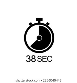 38 second timer vector icon, 38 sec stopwatch symbol.