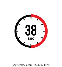 38 seconds timer clock. 38 sec stopwatch icon countdown time digital stop chronometer.