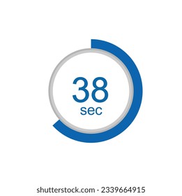 38 seconds timer clock. 38 sec stopwatch icon countdown time digital stop chronometer.