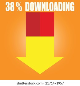 38% sign symbol downloading in 3d illustration arrow red color shape business stamp isolated on yellow background. Vector eps10

