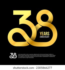 38 Th Anniversary Numbers Modern Gold Concept Logo. 38 Years Logotype. 38 Years Design Template. Vector Illustration