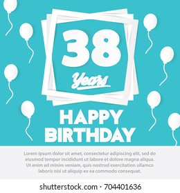 38 th birthday celebration greeting card paper art style design, birthday invitation poster background with balloon. thirty eight anniversary celebrations blue color