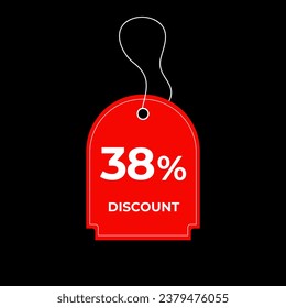 38% thirty eight percent red price tag discout. Special offer, shopping discount label. Promotional sale badge. Vector illustration