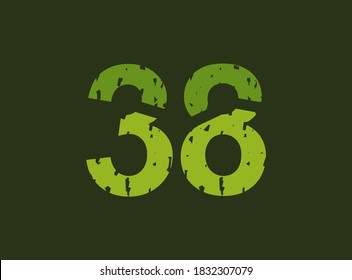 38 Vektor-Nummer aus grungy, Grunge-Textur. Stempel aus Gummi bedruckt Stil. Für Logo, Markenzeichen, Poster, Design-Elemente etc.
