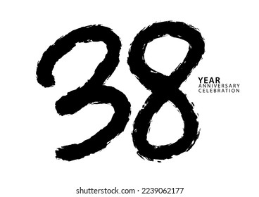 38 year anniversary celebration black color logotype vector, 38 number design, 38th Birthday invitation, logo number design vector illustration, black brushstroke illustration