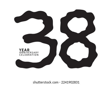 38 year anniversary celebration black color logotype vector, 38 number design, 38th Birthday invitation, logo number design vector illustration, graphic element, calligraphy font, typography logo