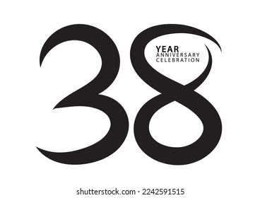 38 year anniversary celebration black color logotype vector, 38 number design, 38th Birthday invitation, logo number design vector illustration, graphic element, calligraphy font, typography logo