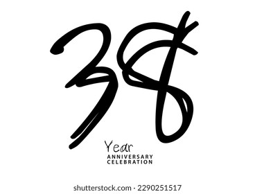 38 year anniversary celebration black color logotype vector, 38 number design, 38th Birthday invitation, anniversary logo template, logo number design vector, calligraphy font, typography logo