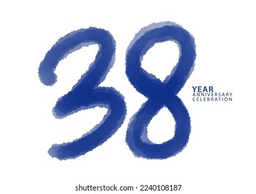 38 year anniversary celebration blue color logotype vector, 38 number design, 38th Birthday invitation, logo number design vector illustration, blue logo brushstroke illustration