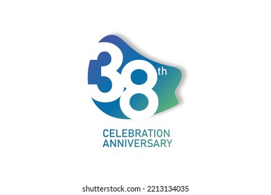 38 year anniversary celebration fun style logotype. anniversary white logo with green blue color isolated on red background, vector design for celebration, invitation and greeting card - Vector