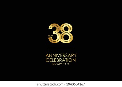 38 year anniversary celebration Gold Line. logotype isolated on Black background for celebration, invitation card, and greeting card-Vector