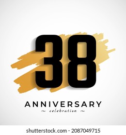 38 Year Anniversary Celebration with Gold Brush Symbol. Happy Anniversary Greeting Celebrates Event Isolated on White Background