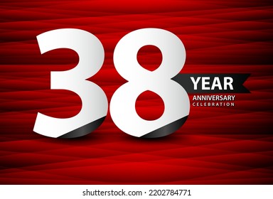 38 Year Anniversary Celebration Logo Vector On Red Background, 38 Number Design, 38th Birthday Logo, Logotype Number, Vector Anniversary For Celebration, Invitation Card, And Greeting Card 