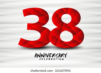 38 Year Anniversary Celebration Logo red polygon vector, 38 Number Design, 38th Birthday Logo, Logotype Number, Vector Anniversary For Celebration, Invitation Card, And Greeting Card 