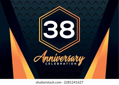 38 year anniversary celebration logo design with elegance double orange line on luxury background