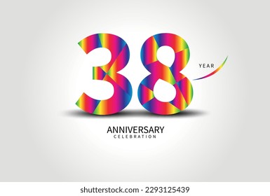 38 Year Anniversary Celebration Logo colorful vector, 38 Number Design, 38th Birthday Logo, Logotype Number, Vector Anniversary For Celebration, Invitation Card, Greeting Card. logo number Anniversary