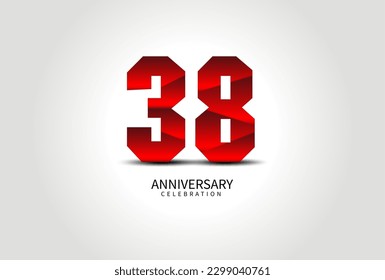 38 Year Anniversary Celebration Logo red vector, 38 Number Design, 38th Birthday Logo, Logotype Number, Vector Anniversary For Celebration, Invitation Card, Greeting Card. logo number Anniversary