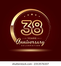 38 year anniversary celebration logo design with a number and golden ring concept, logo vector template