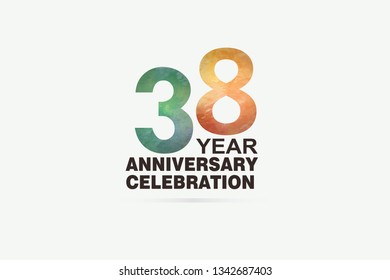 38 year anniversary celebration logotype with watercolor Green and Orange Emboss Style isolated on white background for invitation card, banner or flyer -vector